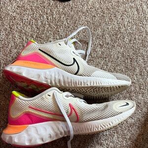 Nike White and Pink Athletic Shoes with React Foam